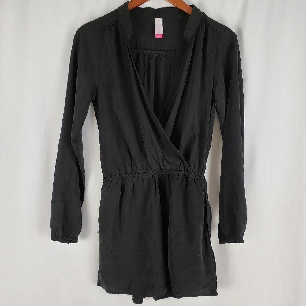 No Boundaries Black Surplice Long Sleeve Romper